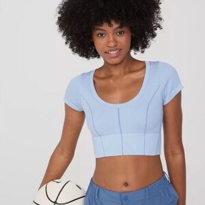 Offline by Aerie Seamless Corset T-Shirt in Light Blue